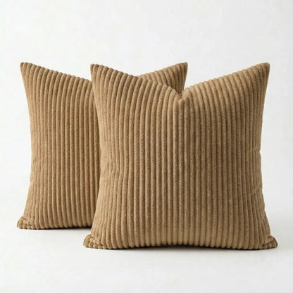2-Pack Corduroy Throw Pillow Covers (18X18 Inches) - Soft Ribbed Texture Decorative Cushion Covers with Hidden Zipper, White & Brown Coffee Options for Couch, Sofa, Bed Decor, 18*18 Inches