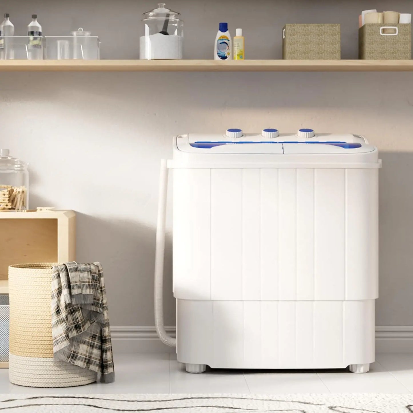 INTERGREAT Portable Washing Machine with Longer Hose, 16Lbs Twin Tub Laundry Washer Machine with 9.6Lbs Washer and 5.4Lbs Spinner Dryer, Semi-Automatic Washer Combo for Dorms, Apartments, Blue#Summervibes