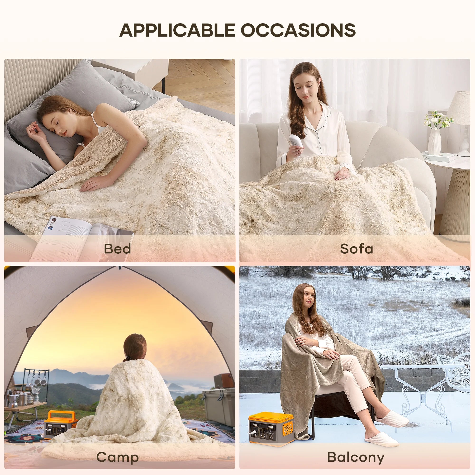 Electric Heated Throw Blanket 50" x 60", Soft Faux Fur with Large LED Display, 6 Heat Settings, 4-Hour Timer - Tie-Dye Off White