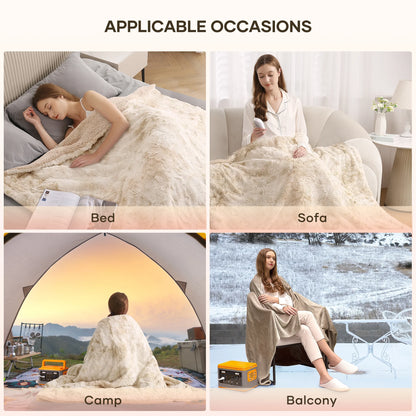 Electric Heated Throw Blanket 50" x 60", Soft Faux Fur with Large LED Display, 6 Heat Settings, 4-Hour Timer - Tie-Dye Off White