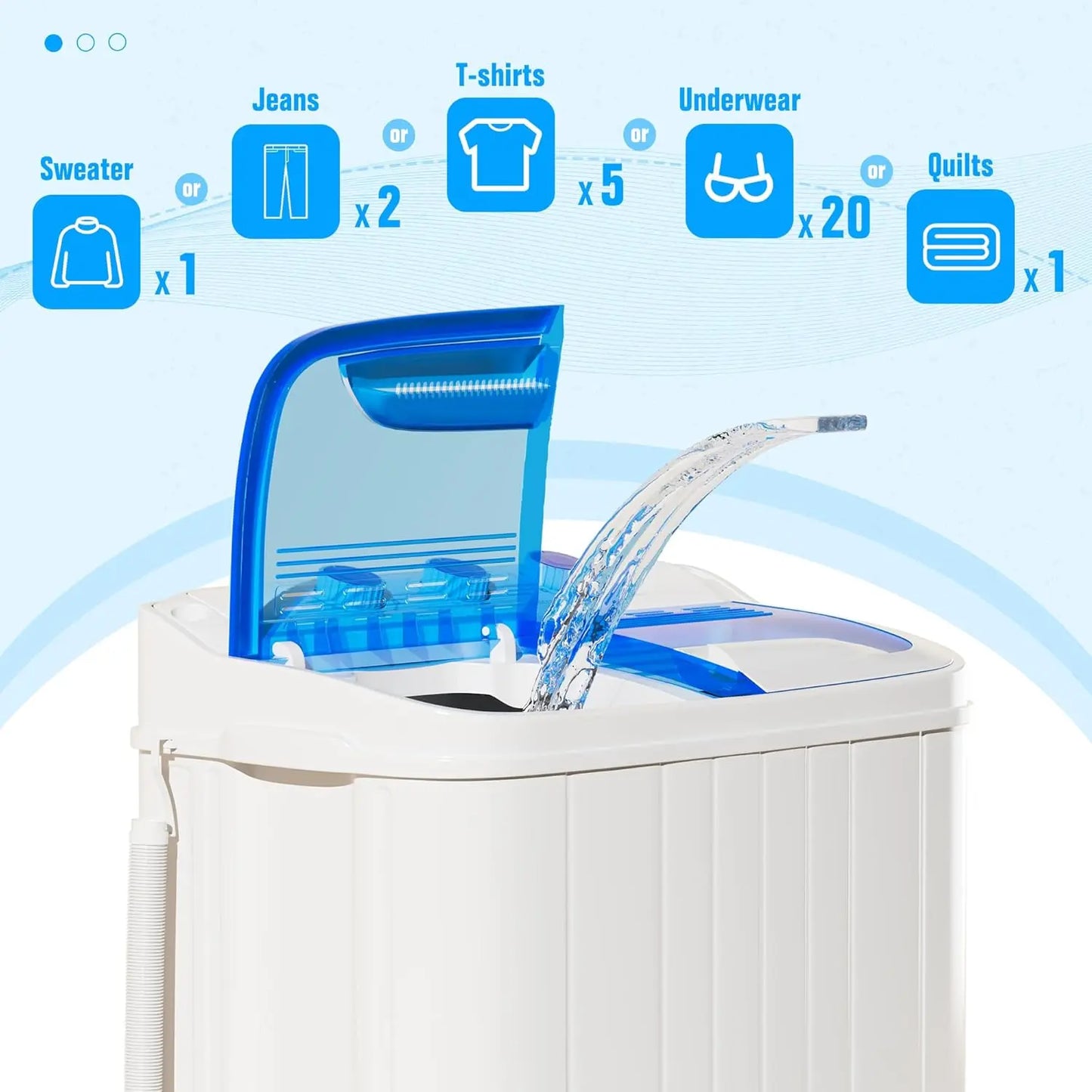 INTERGREAT Portable Washing Machine with Longer Hose, 16Lbs Twin Tub Laundry Washer Machine with 9.6Lbs Washer and 5.4Lbs Spinner Dryer, Semi-Automatic Washer Combo for Dorms, Apartments, Blue#Summervibes