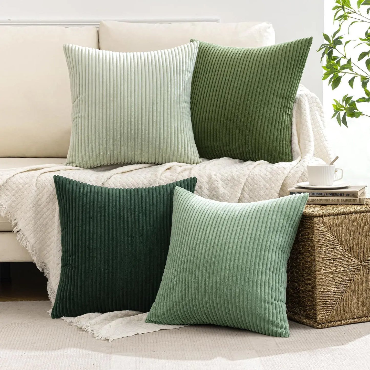 2-Pack Corduroy Throw Pillow Covers (18X18 Inches) - Soft Ribbed Texture Decorative Cushion Covers with Hidden Zipper, White & Brown Coffee Options for Couch, Sofa, Bed Decor, 18*18 Inches