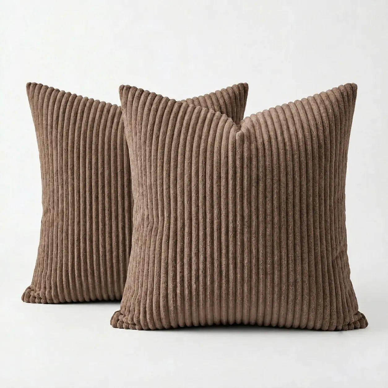 2-Pack Corduroy Throw Pillow Covers (18X18 Inches) - Soft Ribbed Texture Decorative Cushion Covers with Hidden Zipper, White & Brown Coffee Options for Couch, Sofa, Bed Decor, 18*18 Inches