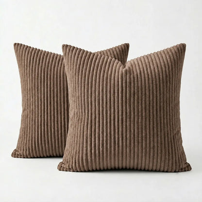 2-Pack Corduroy Throw Pillow Covers (18X18 Inches) - Soft Ribbed Texture Decorative Cushion Covers with Hidden Zipper, White & Brown Coffee Options for Couch, Sofa, Bed Decor, 18*18 Inches
