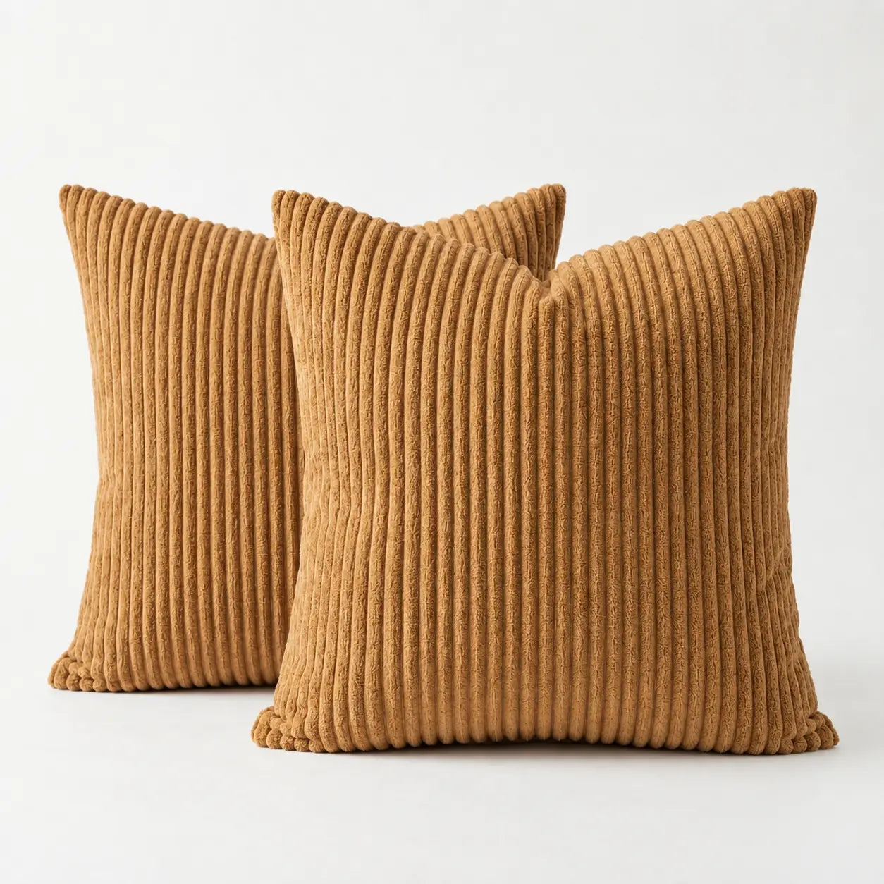 2-Pack Corduroy Throw Pillow Covers (18X18 Inches) - Soft Ribbed Texture Decorative Cushion Covers with Hidden Zipper, White & Brown Coffee Options for Couch, Sofa, Bed Decor, 18*18 Inches