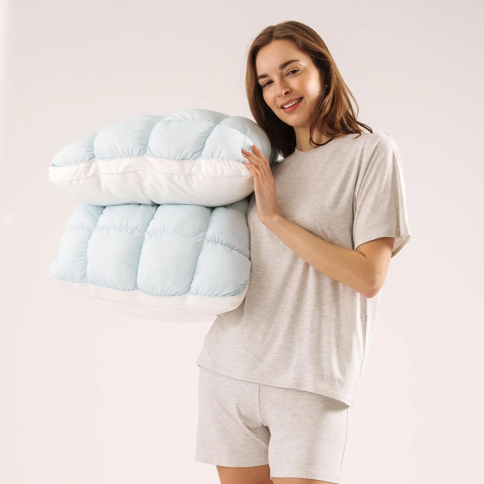 Mellow Sleep | Mellow Puff Pillow – Soft Quilted Puff Grid Design Pillow, Fluffy Plush Bed Pillow with Cloud like Comfort, Breathable Support Pillow for Side, Back & Stomach Sleepers, Cozy Bed Pillow for Better Sleep