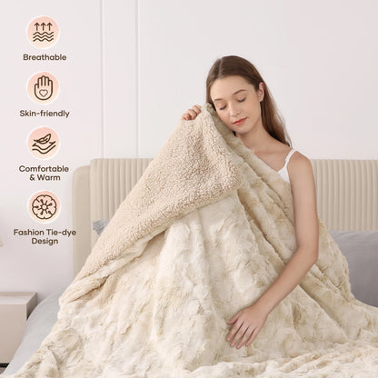 Electric Heated Throw Blanket 50" x 60", Soft Faux Fur with Large LED Display, 6 Heat Settings, 4-Hour Timer - Tie-Dye Off White