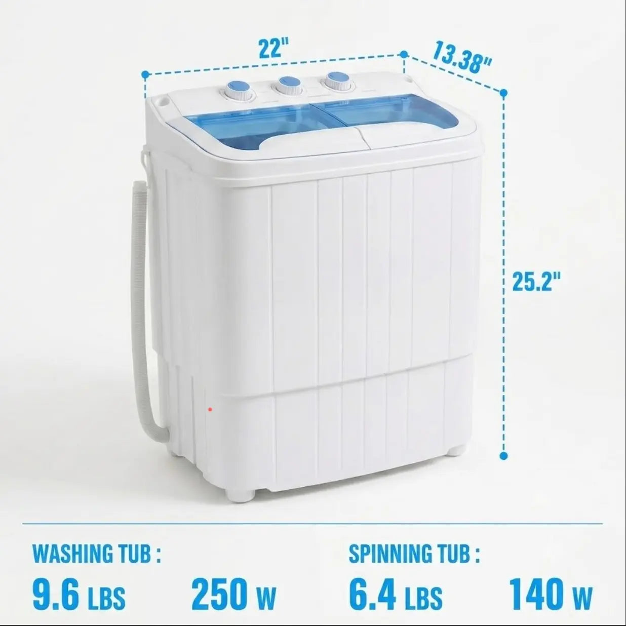 INTERGREAT Portable Washing Machine with Longer Hose, 16Lbs Twin Tub Laundry Washer Machine with 9.6Lbs Washer and 5.4Lbs Spinner Dryer, Semi-Automatic Washer Combo for Dorms, Apartments, Blue#Summervibes