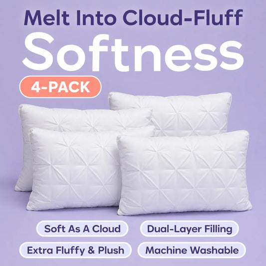 Mellow Sleep Ploof Pillow Set (4-Pack) – Luxurious Dual-Layer Extra-Fluffy Pillows with Breathable Support, Designed for Optimal Comfort for Side, Back, and Stomach Sleepers, Machine Washable