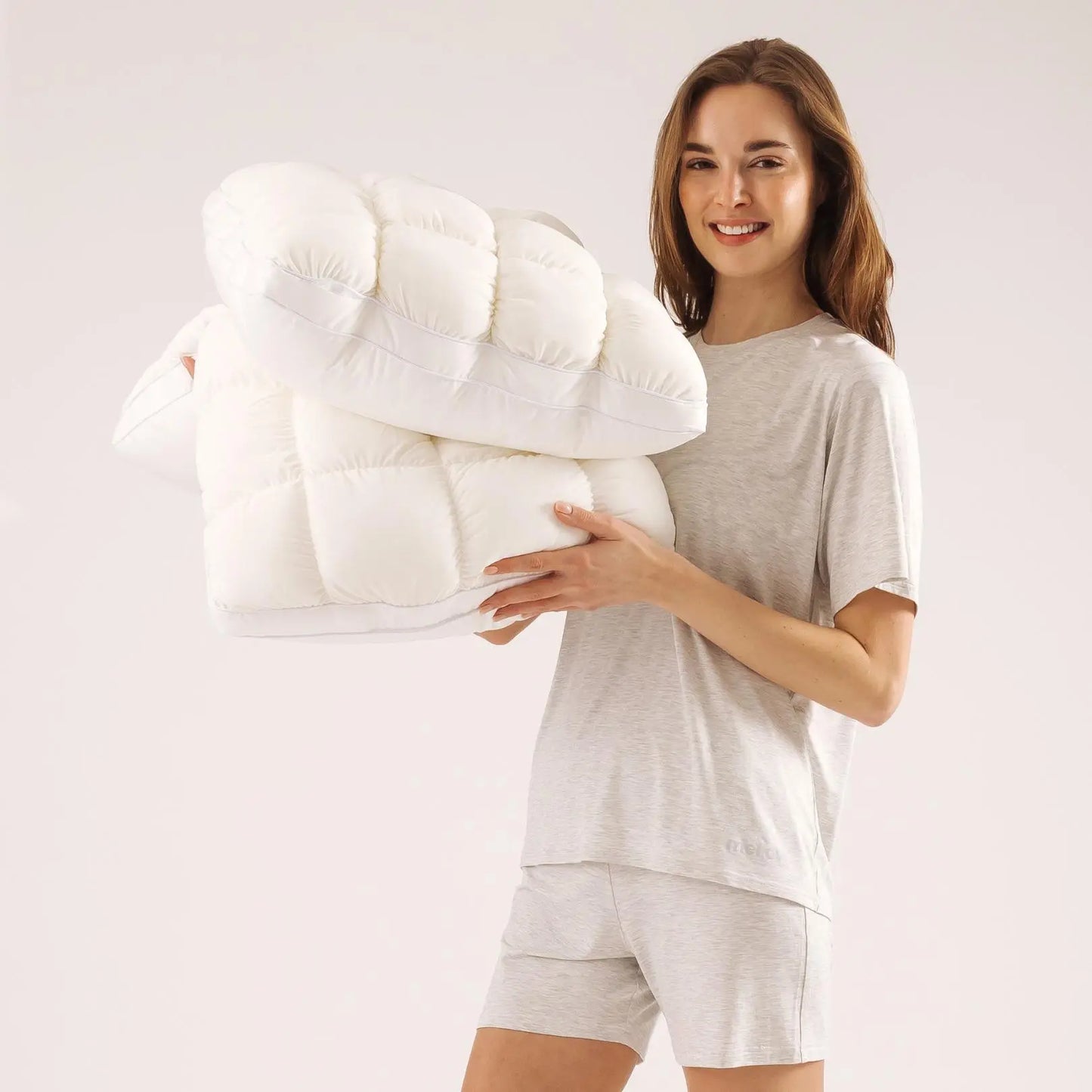 Mellow Sleep | Mellow Puff Pillow – Soft Quilted Puff Grid Design Pillow, Fluffy Plush Bed Pillow with Cloud like Comfort, Breathable Support Pillow for Side, Back & Stomach Sleepers, Cozy Bed Pillow for Better Sleep