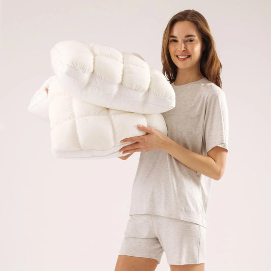 Mellow Sleep | Mellow Puff Pillow – Soft Quilted Puff Grid Design Pillow, Fluffy Plush Bed Pillow with Cloud like Comfort, Breathable Support Pillow for Side, Back & Stomach Sleepers, Cozy Bed Pillow for Better Sleep