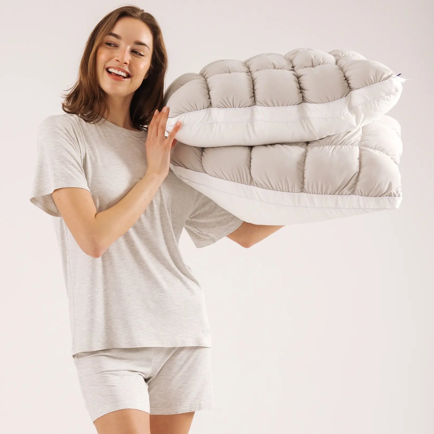 Mellow Sleep | Mellow Puff Pillow – Soft Quilted Puff Grid Design Pillow, Fluffy Plush Bed Pillow with Cloud like Comfort, Breathable Support Pillow for Side, Back & Stomach Sleepers, Cozy Bed Pillow for Better Sleep