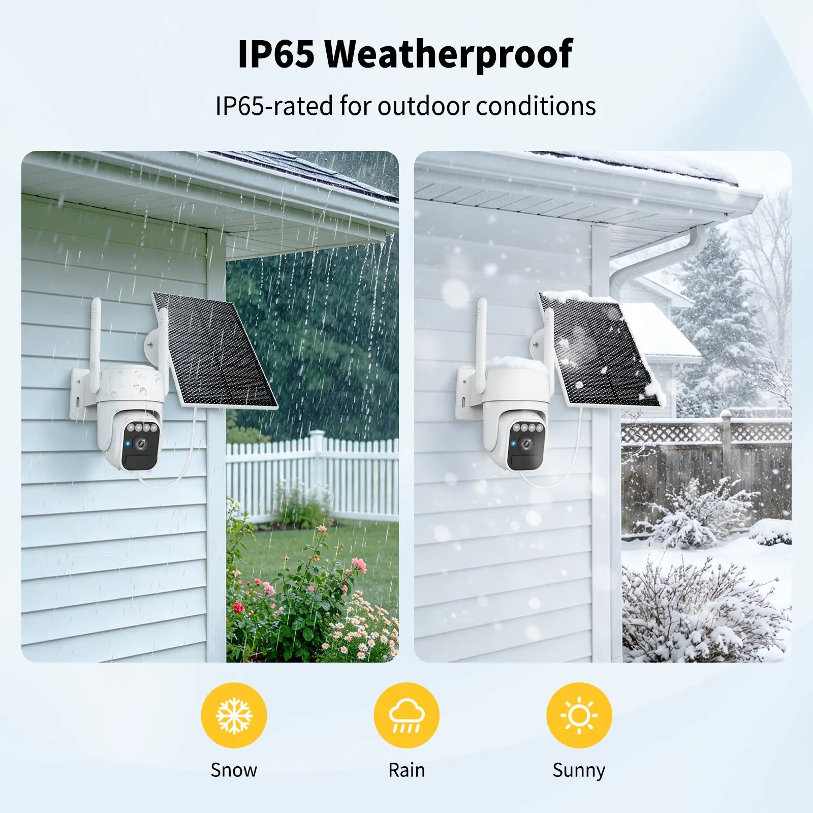 Wi-Fi Solar Security Camera Wireless Outdoor, Motion Detection, Night Vision, IP65 Weatherproof, Pan & Tilt Control, Two-Way Audio
