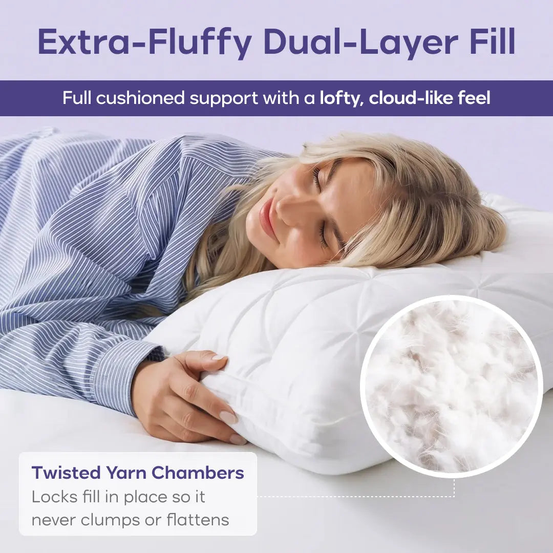 Mellow Sleep Ploof Pillow Set (4-Pack) – Luxurious Dual-Layer Extra-Fluffy Pillows with Breathable Support, Designed for Optimal Comfort for Side, Back, and Stomach Sleepers, Machine Washable