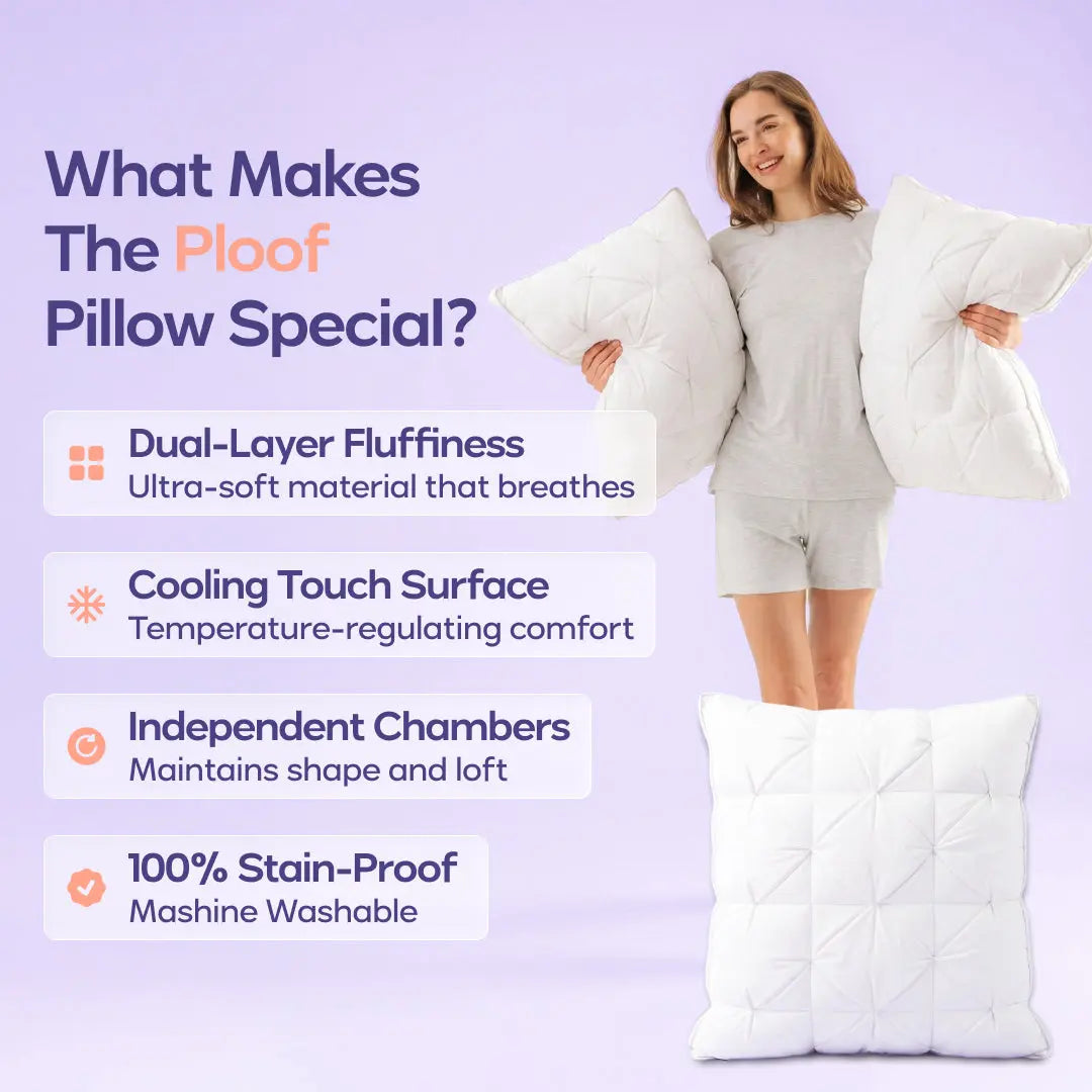 Mellow Sleep Ploof Pillow Set (4-Pack) – Luxurious Dual-Layer Extra-Fluffy Pillows with Breathable Support, Designed for Optimal Comfort for Side, Back, and Stomach Sleepers, Machine Washable