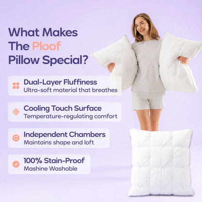 Mellow Sleep Ploof Pillow Set (4-Pack) – Luxurious Dual-Layer Extra-Fluffy Pillows with Breathable Support, Designed for Optimal Comfort for Side, Back, and Stomach Sleepers, Machine Washable