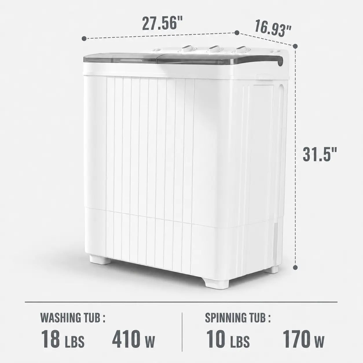 INTERGREAT Portable Washing Machine with Longer Hose, 16Lbs Twin Tub Laundry Washer Machine with 9.6Lbs Washer and 5.4Lbs Spinner Dryer, Semi-Automatic Washer Combo for Dorms, Apartments, Blue#Summervibes