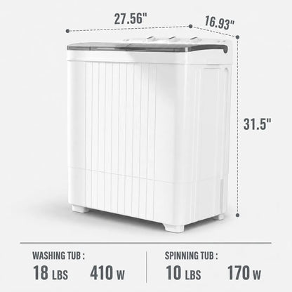 INTERGREAT Portable Washing Machine with Longer Hose, 16Lbs Twin Tub Laundry Washer Machine with 9.6Lbs Washer and 5.4Lbs Spinner Dryer, Semi-Automatic Washer Combo for Dorms, Apartments, Blue#Summervibes