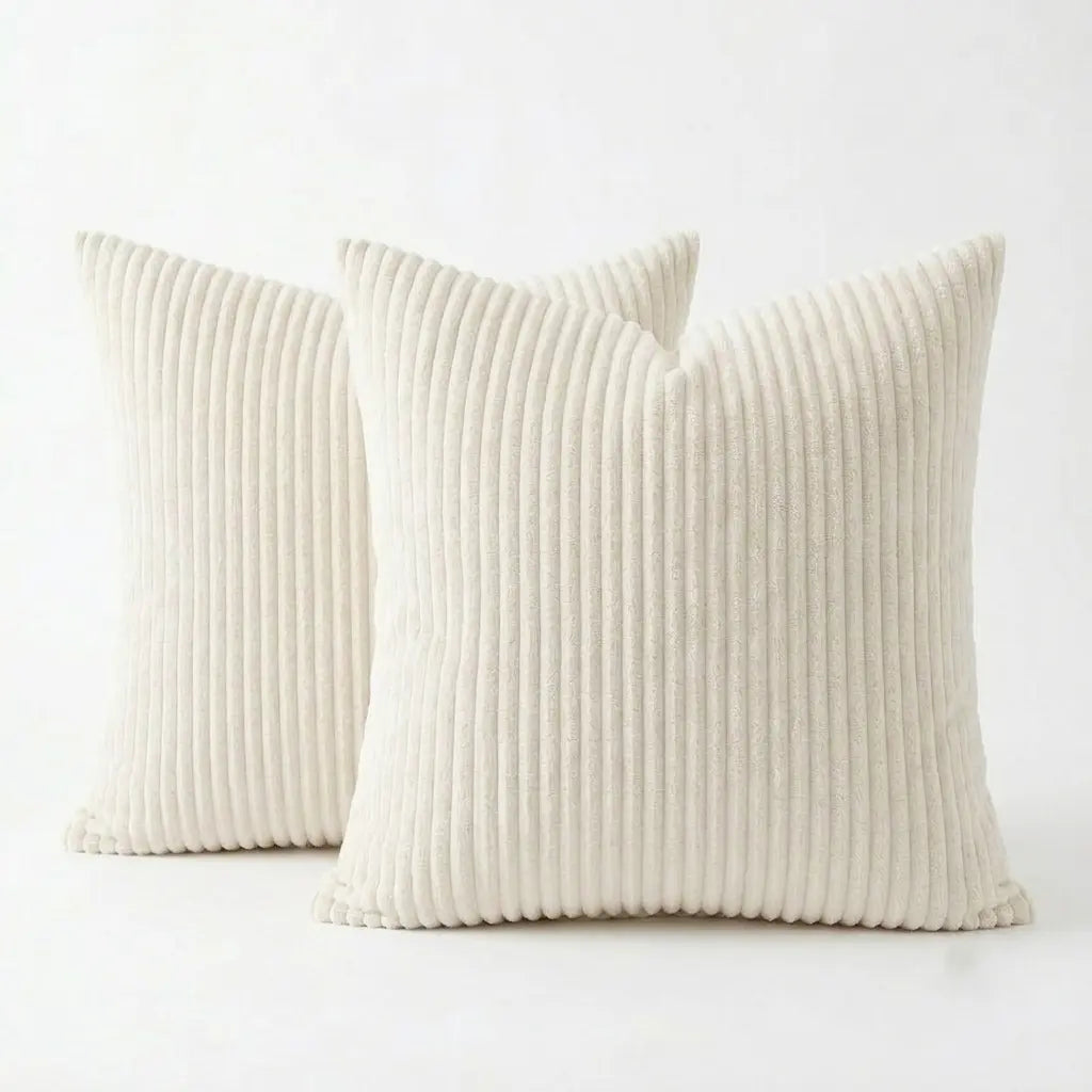2-Pack Corduroy Throw Pillow Covers (18X18 Inches) - Soft Ribbed Texture Decorative Cushion Covers with Hidden Zipper, White & Brown Coffee Options for Couch, Sofa, Bed Decor, 18*18 Inches