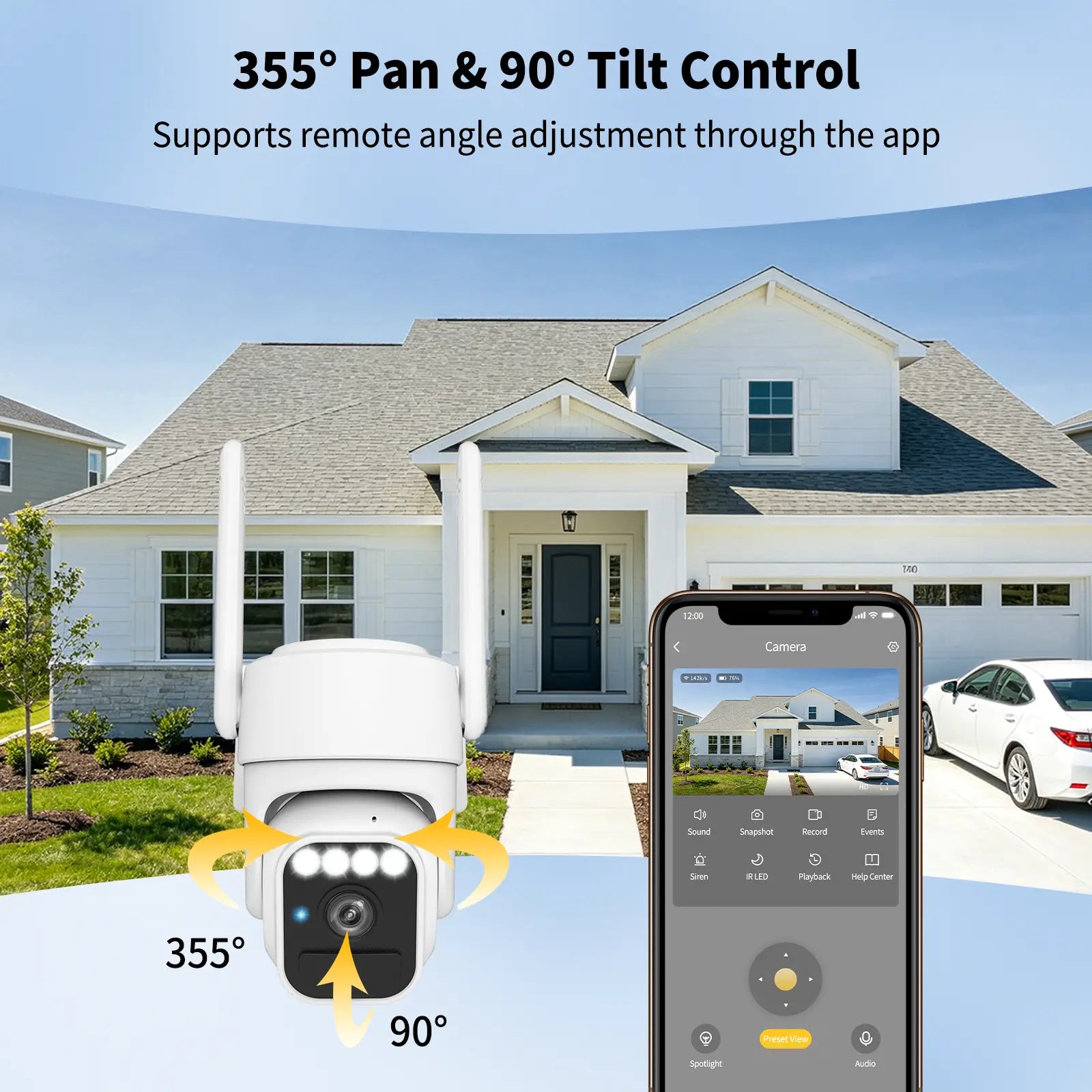 Wi-Fi Solar Security Camera Wireless Outdoor, Motion Detection, Night Vision, IP65 Weatherproof, Pan & Tilt Control, Two-Way Audio