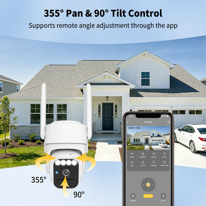 Wi-Fi Solar Security Camera Wireless Outdoor, Motion Detection, Night Vision, IP65 Weatherproof, Pan & Tilt Control, Two-Way Audio