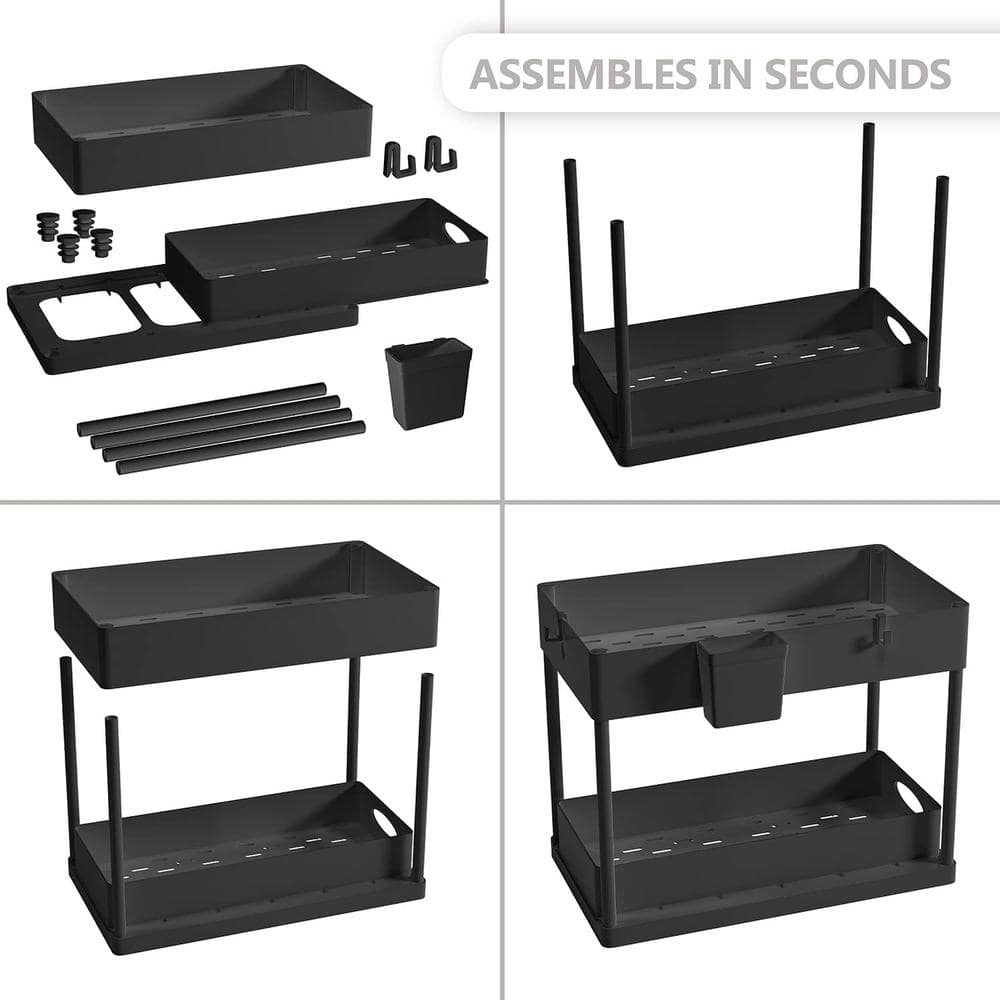 2-Tier Black Sliding under Sink Organizer Storage Cabinet Basket Drawer