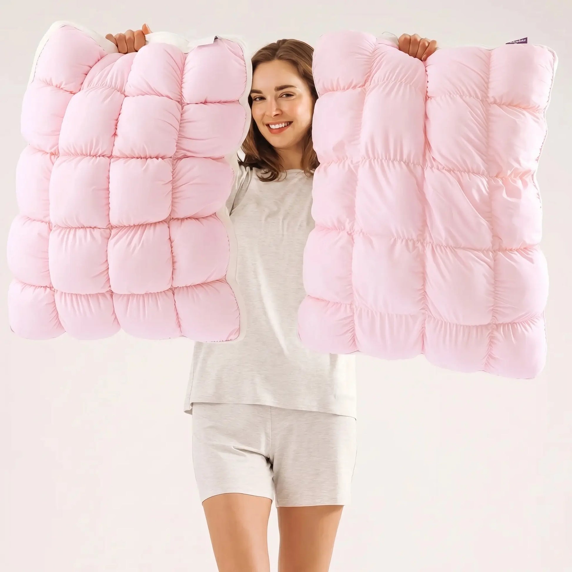 Mellow Sleep | Mellow Puff Pillow – Soft Quilted Puff Grid Design Pillow, Fluffy Plush Bed Pillow with Cloud like Comfort, Breathable Support Pillow for Side, Back & Stomach Sleepers, Cozy Bed Pillow for Better Sleep