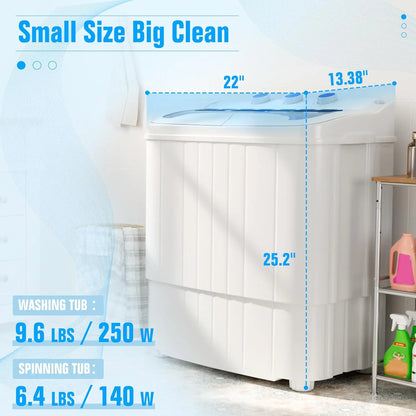 INTERGREAT Portable Washing Machine with Longer Hose, 16Lbs Twin Tub Laundry Washer Machine with 9.6Lbs Washer and 5.4Lbs Spinner Dryer, Semi-Automatic Washer Combo for Dorms, Apartments, Blue#Summervibes
