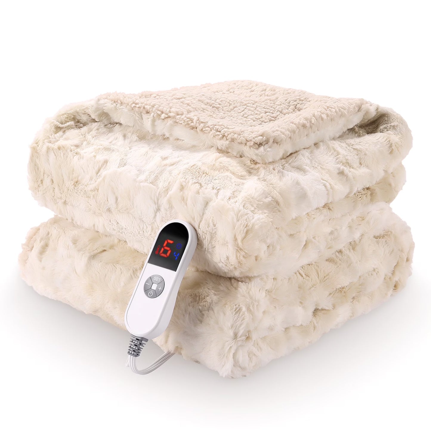 Electric Heated Throw Blanket 50" x 60", Soft Faux Fur with Large LED Display, 6 Heat Settings, 4-Hour Timer - Tie-Dye Off White