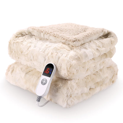Electric Heated Throw Blanket 50" x 60", Soft Faux Fur with Large LED Display, 6 Heat Settings, 4-Hour Timer - Tie-Dye Off White