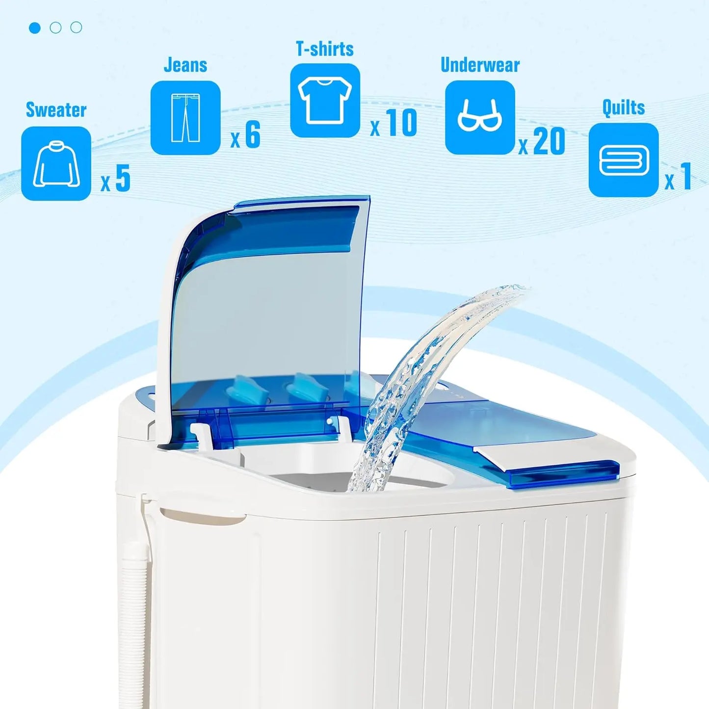 INTERGREAT Portable Washing Machine with Longer Hose, 16Lbs Twin Tub Laundry Washer Machine with 9.6Lbs Washer and 5.4Lbs Spinner Dryer, Semi-Automatic Washer Combo for Dorms, Apartments, Blue#Summervibes