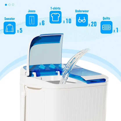INTERGREAT Portable Washing Machine with Longer Hose, 16Lbs Twin Tub Laundry Washer Machine with 9.6Lbs Washer and 5.4Lbs Spinner Dryer, Semi-Automatic Washer Combo for Dorms, Apartments, Blue#Summervibes