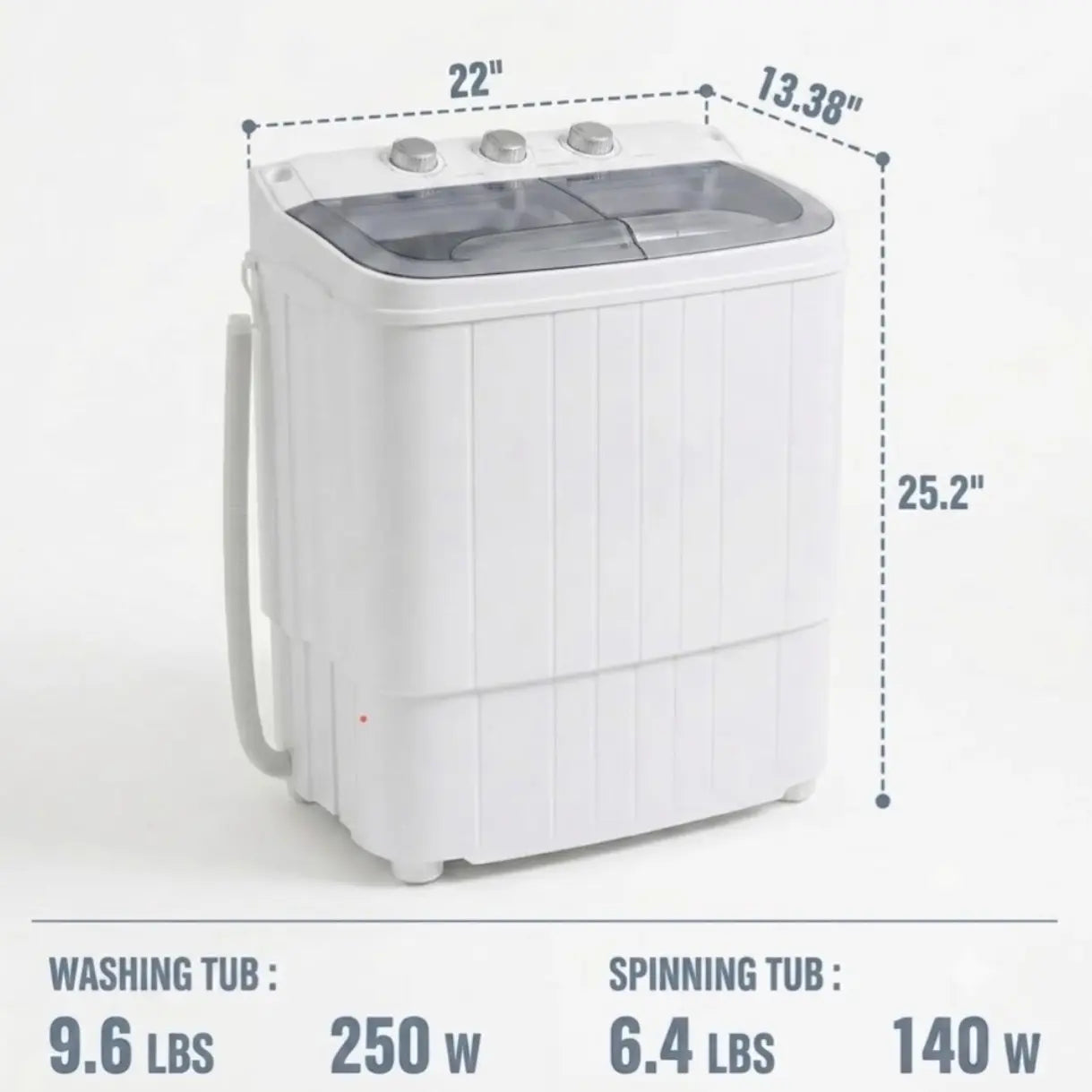 INTERGREAT Portable Washing Machine with Longer Hose, 16Lbs Twin Tub Laundry Washer Machine with 9.6Lbs Washer and 5.4Lbs Spinner Dryer, Semi-Automatic Washer Combo for Dorms, Apartments, Blue#Summervibes