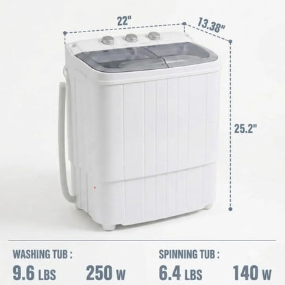 INTERGREAT Portable Washing Machine with Longer Hose, 16Lbs Twin Tub Laundry Washer Machine with 9.6Lbs Washer and 5.4Lbs Spinner Dryer, Semi-Automatic Washer Combo for Dorms, Apartments, Blue#Summervibes
