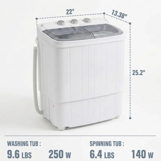 INTERGREAT Portable Washing Machine with Longer Hose, 16Lbs Twin Tub Laundry Washer Machine with 9.6Lbs Washer and 5.4Lbs Spinner Dryer, Semi-Automatic Washer Combo for Dorms, Apartments, Blue#Summervibes